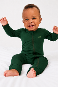 Bamboo Double-Zipper Footie Sleeper in Goodnight Green